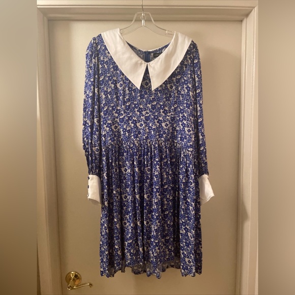 COCO FENNELL BLUE DITSY FLORAL COLLAR VISCOSE CREPE MINI DRESS usa 10 - Picture 9 of 11